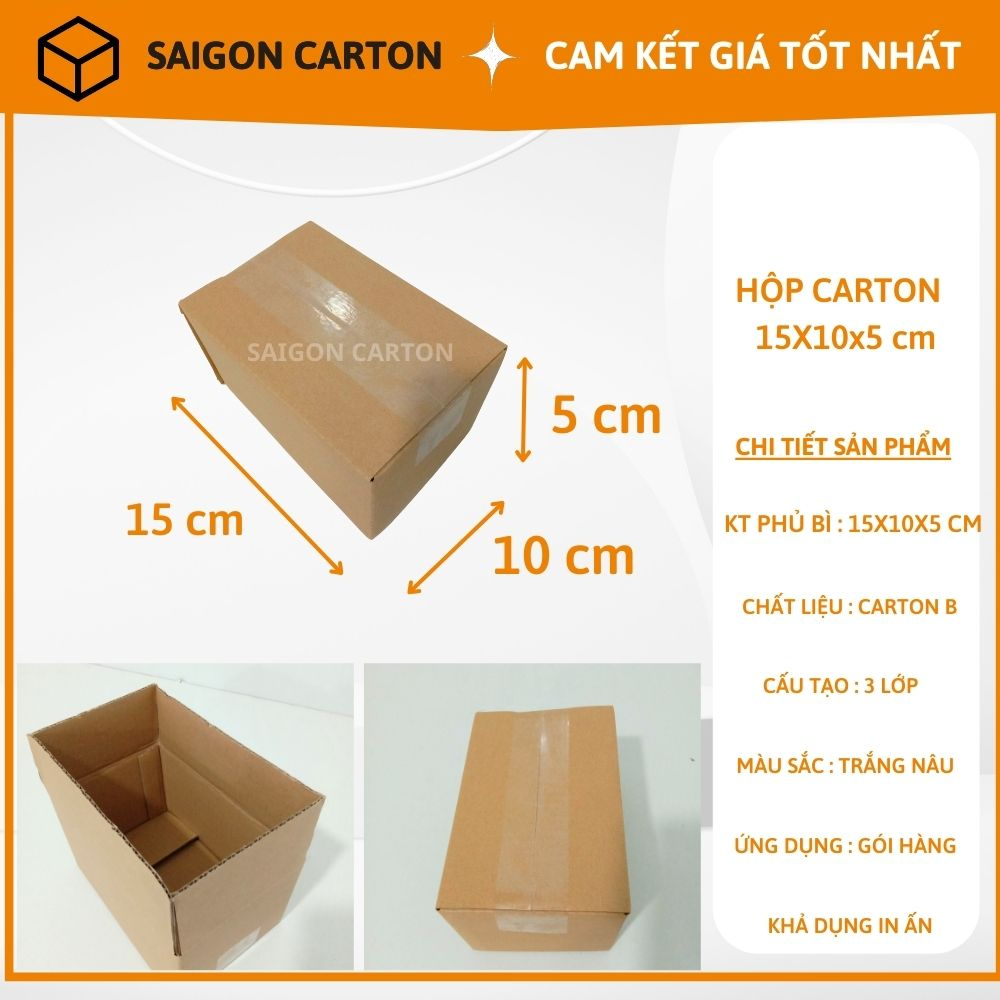Hộp carton đóng gói hàng cho shop thời trang size 15X10X5 cm - Mua 100 tặng 1 Dao rọc gấy - sản xuất bởi SÀI GÒN CARTON