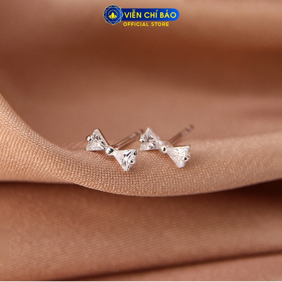 Bông tai nơ đính đá chất liệu bạc 925 thời trang phụ kiện trang sức nữ Viễn Chí Bảo E0109