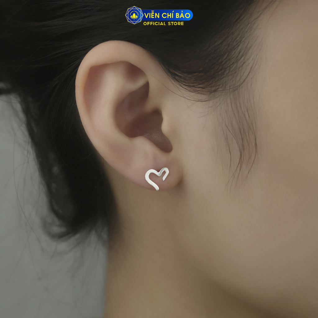 Bông tai bạc nữ Trái tim tình yêu chất liệu bạc 925 thời trang phụ kiện trang sức Viễn Chí Bảo E024