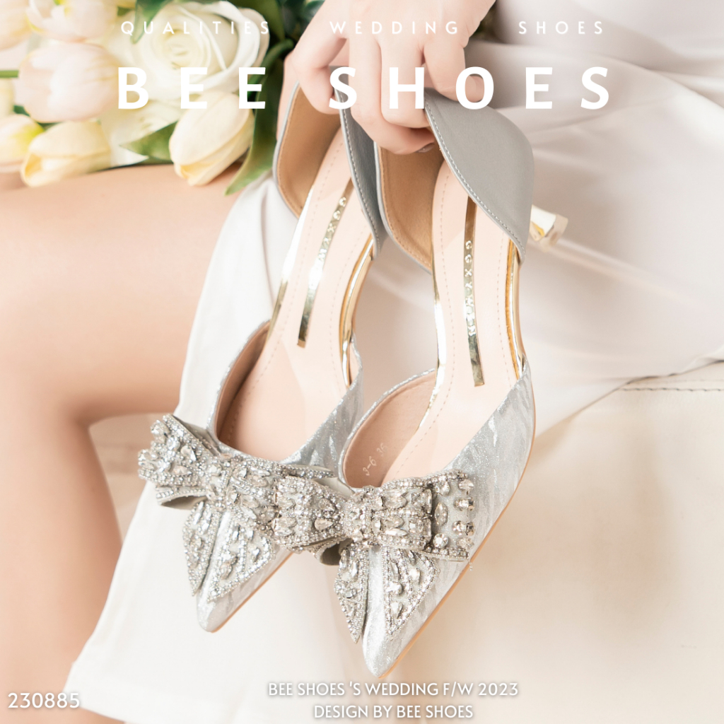 GIÀY CAO GÓT NỮ BEESHOES - GIÀY CAO GÓT NỮ GÓT NHỌN 5P SẴN MÀU BẠC 230885