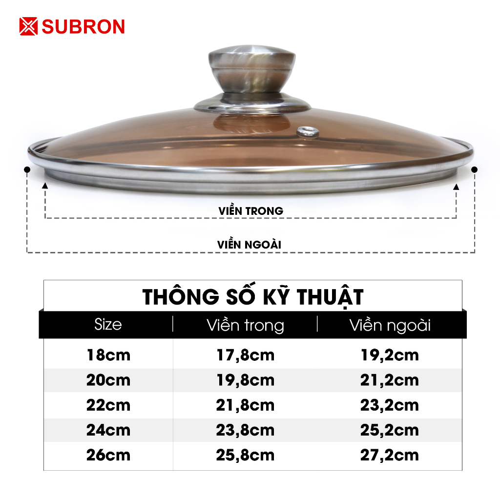Nắp nồi thuỷ tinh cao cấp dùng cho nồi chảo và quánh, nắp vung chảo nhiều kích thước từ 16/ 18/ 20/ 22/ 24/ 26/ 28/ 30cm
