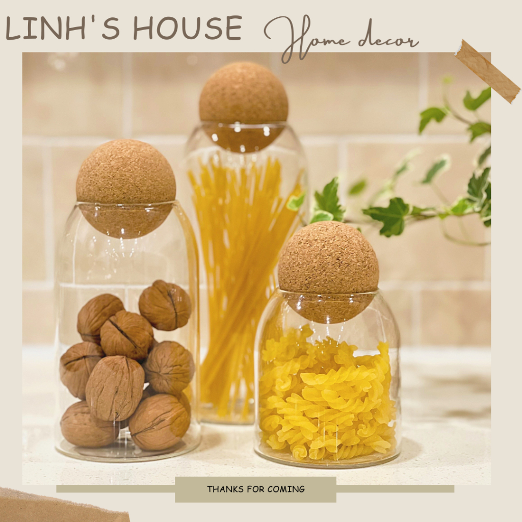 Lọ thủy tinh nắp bần tròn đựng đồ khô/đồ nhà bếp/cafe/trà