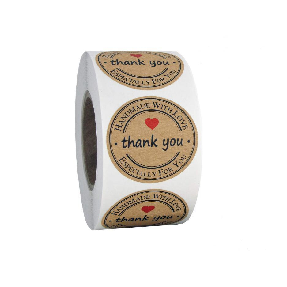 Cuộn 500 nhãn dãn cảm ơn, sticker thank you, tem tròn thank you, tem cảm ơn giấy craft