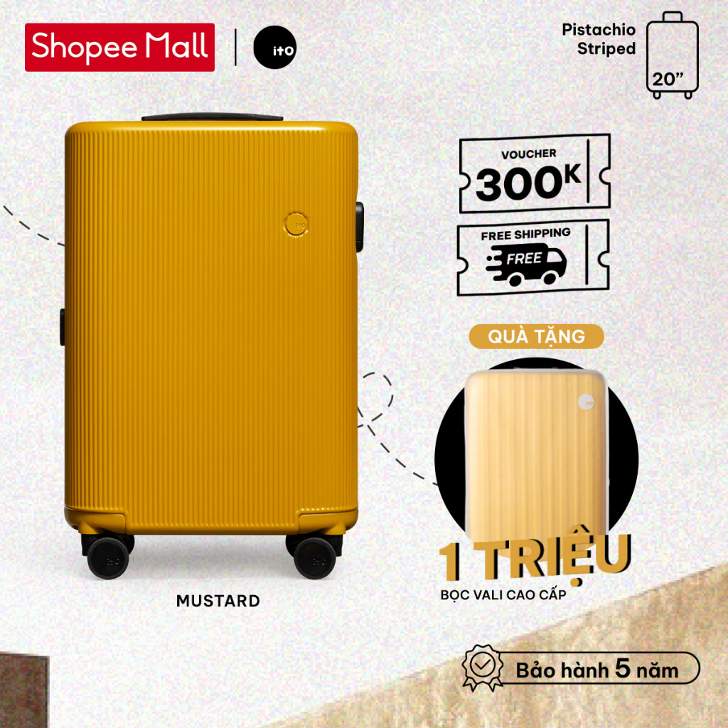 Vali xách tay ITO Pistachio Stripe 20-inch (51cm) Lightweight Hard Shell với khóa TSA