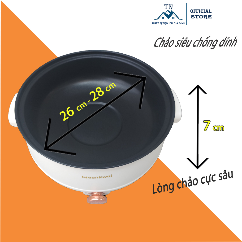 Nồi lẩu điện đa năng cao cấp GreenKwai: chuyên lẩu, hấp, chiên xào, ninh hầm,...bảo hành chính hãng 12 tháng