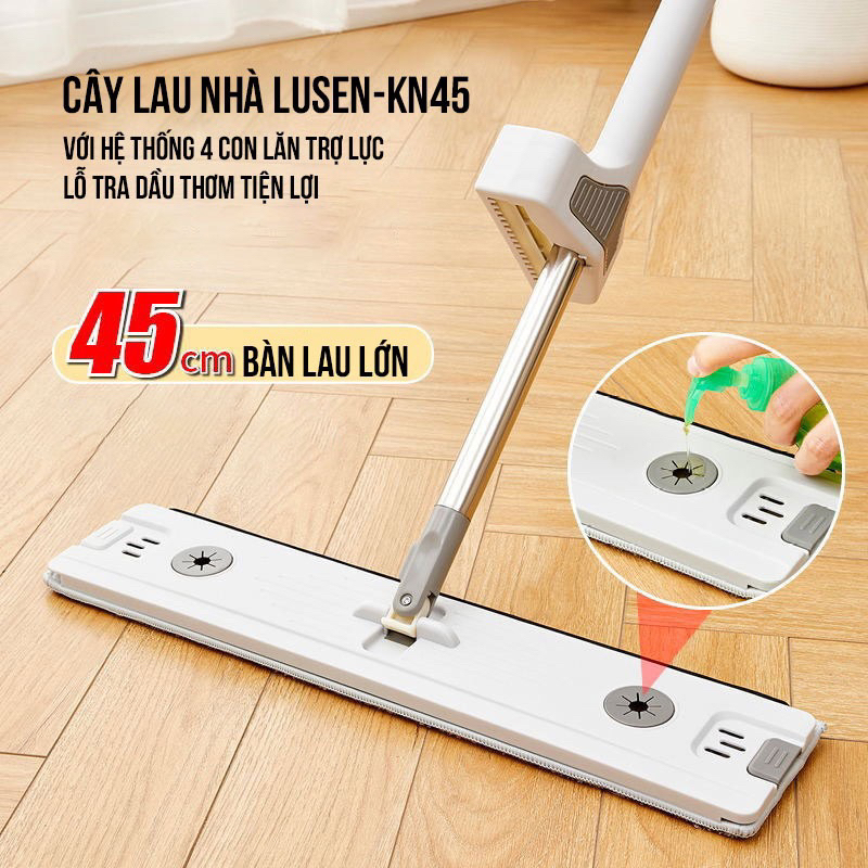 Bộ Cây Lau Nhà Tự Vắt KN45 Thùng Gấp Gọn Bàn Lau Dài 45 cm Chổi Xoay 360 Độ Với 4Chế Độ Giặt Vắt Gạt Nước Và Lau