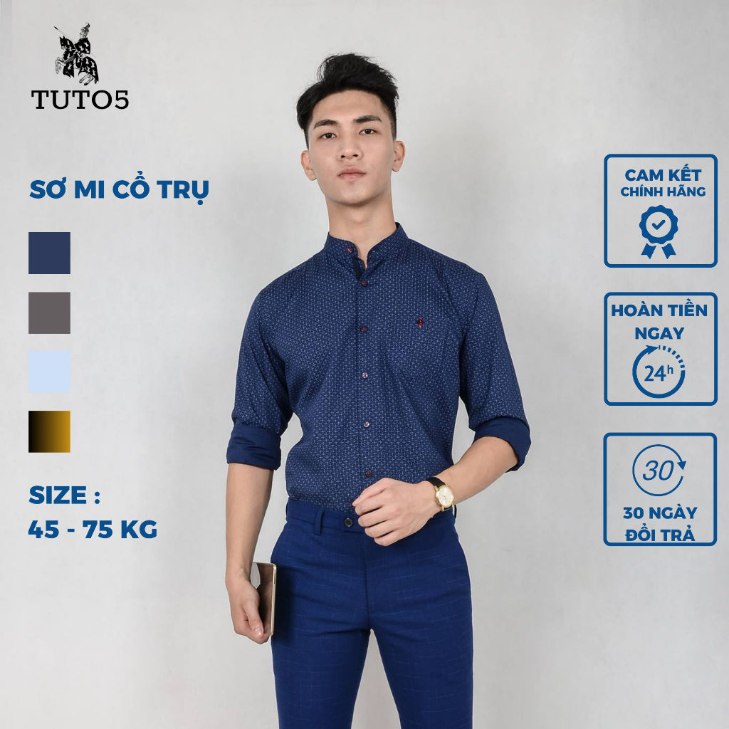 Áo sơ mi cổ tàu nam TUTO5 Menswear công sở hoạt tiết cao cấp Slim Fit Collar Shirt Premium chống nhăn TRISTAN444