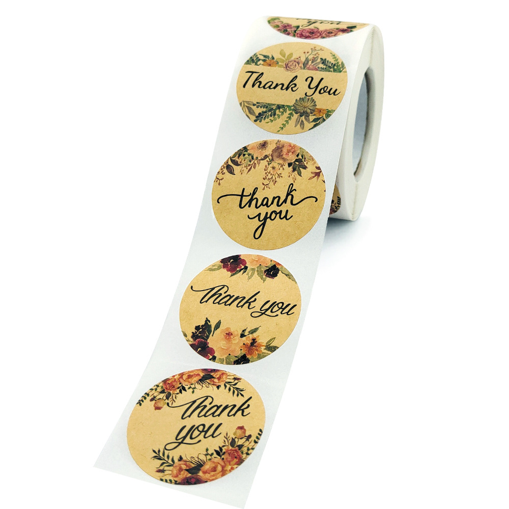Cuộn 500 nhãn dãn cảm ơn, sticker thank you, tem tròn thank you, tem cảm ơn giấy craft