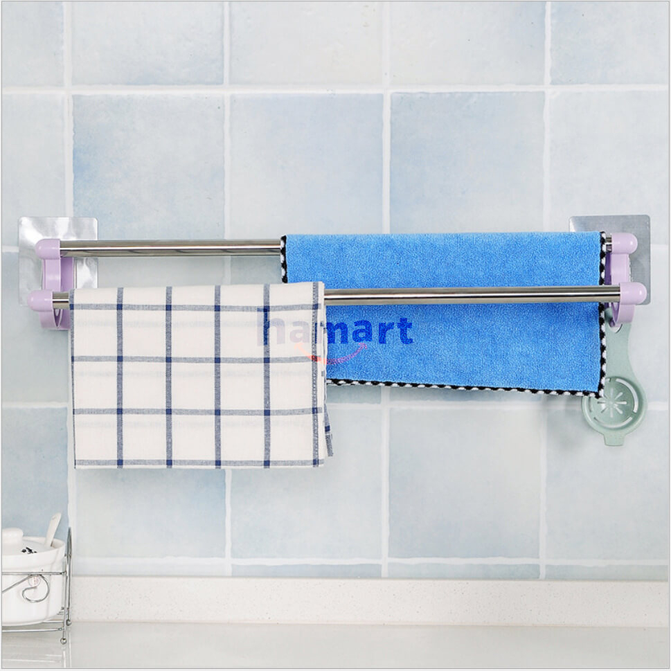 Giá Treo Khăn Nhà Tắm Giá Treo Vung Nồi Treo Đồ Nhà Tắm 2 Thanh INOX 4 Màu