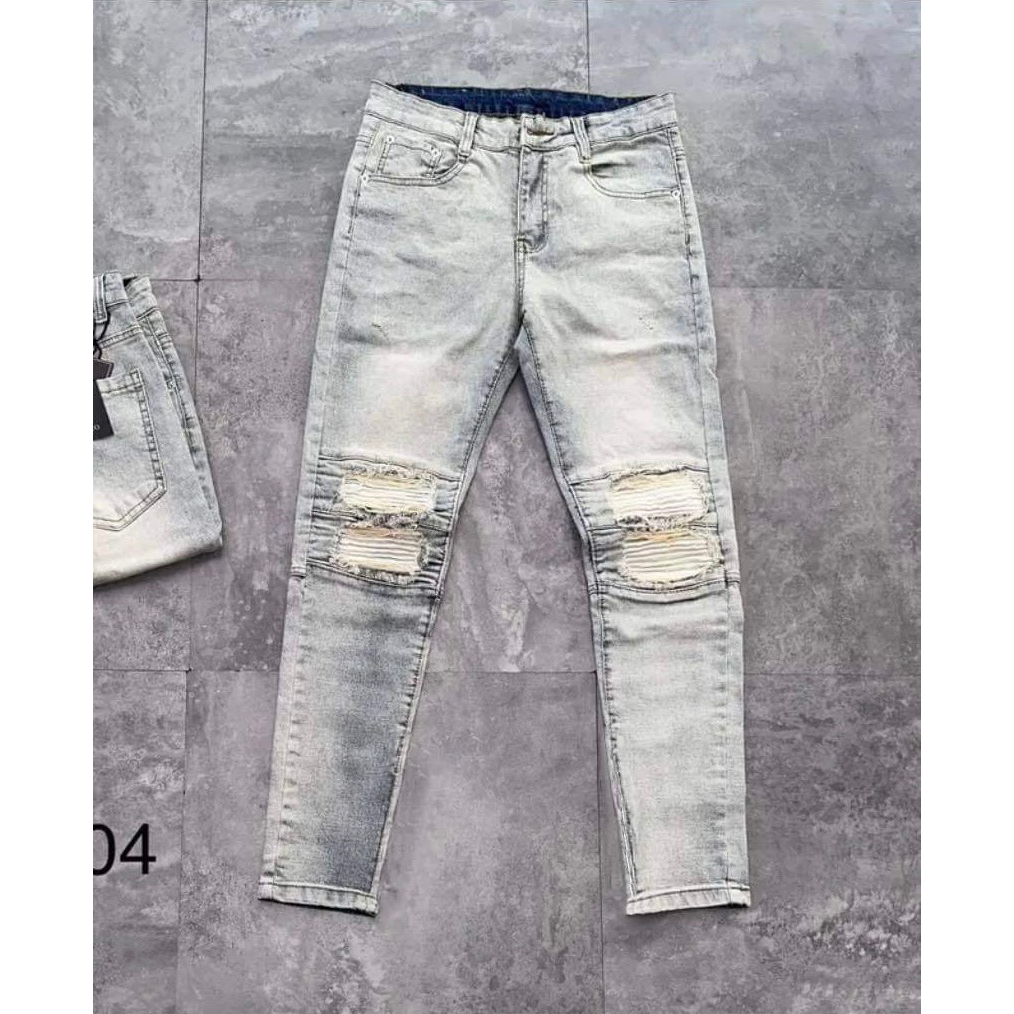 Quần bò jean nam dài đen rách vá gối  mẫu mới,form skinny chất jean co giãn tốt chuẩn vnxk