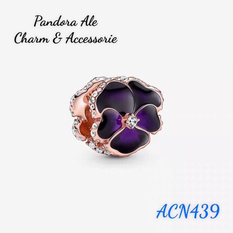 PAN ALE CHARM VÀNG HỒNG HOA PANSY TÍM BẠC S925