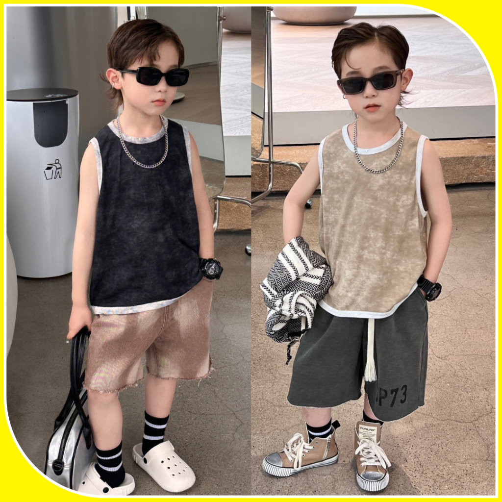 Áo ba lỗ bé trai loang viền A305 size 90-140, áo tanktop trẻ em quảng châu cao cấp