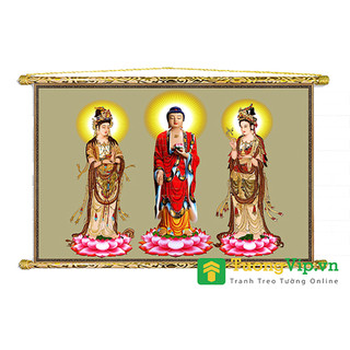 Tranh Liễn Phật Giáo - Tây Phương Tam Thánh Tiếp Dẫn 03 - Vải Canvas Cao Cấp