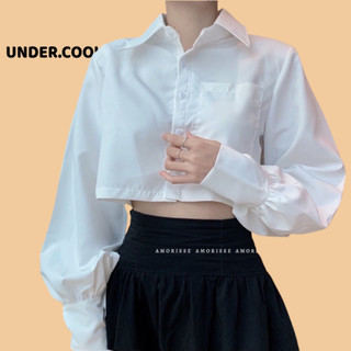 Áo Croptop Sơ Mi Trắng Dài Tay UNDERCOOL, Dáng Basic dễ phối đồ ASM09