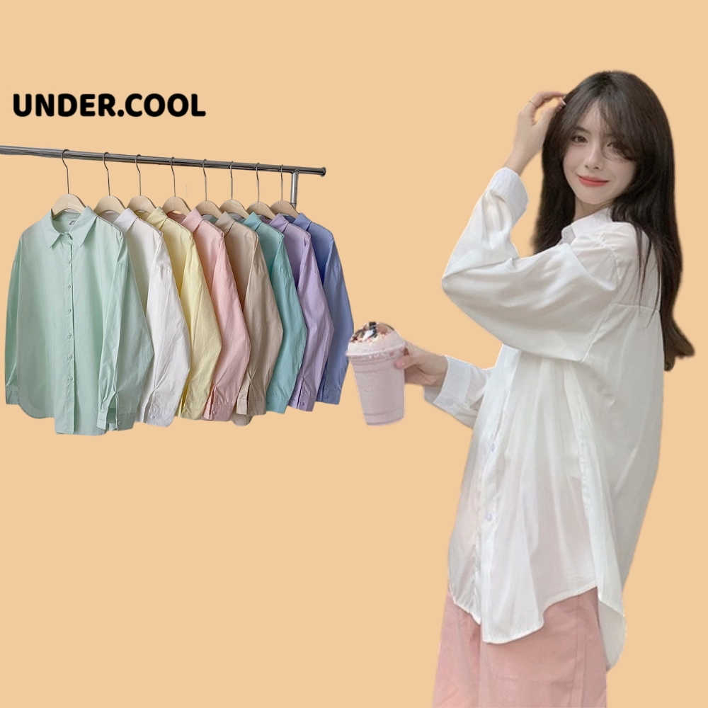 Áo Sơ Mi Lụa Dài Tay UNDERCOOL Màu Pastel Hồng, xanh, vàng, Form Rộng Hàn Quốc - đi học - đi làm