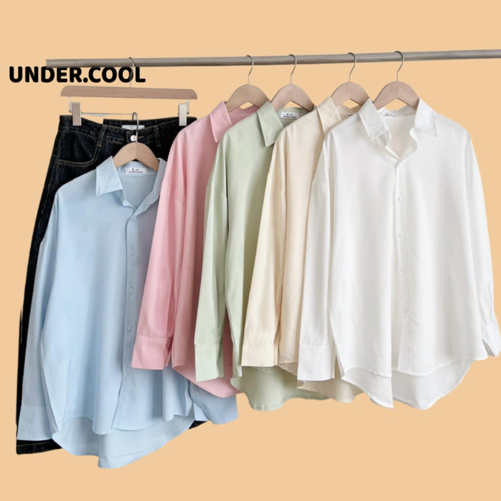 Áo Sơ Mi Lụa Dài Tay UNDERCOOL Màu Pastel Hồng, xanh, vàng, Form Rộng Hàn Quốc - đi học - đi làm