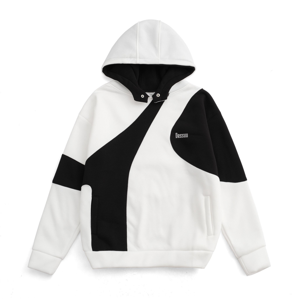 Áo khoác hoodie DESSUU nỉ bông dày dặn nút bấm 3 màu phối form rộng unisex nam nữ_SSSTore | BigBuy360 - bigbuy360.vn