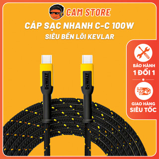 Cáp sạc nhanh dewalt c to c 100w - bọc dù lõi kevlar siêu bền, sạc nhanh 100w