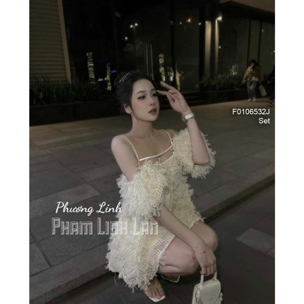 Set áo ren 2 dây rớt vai kèm quần short
