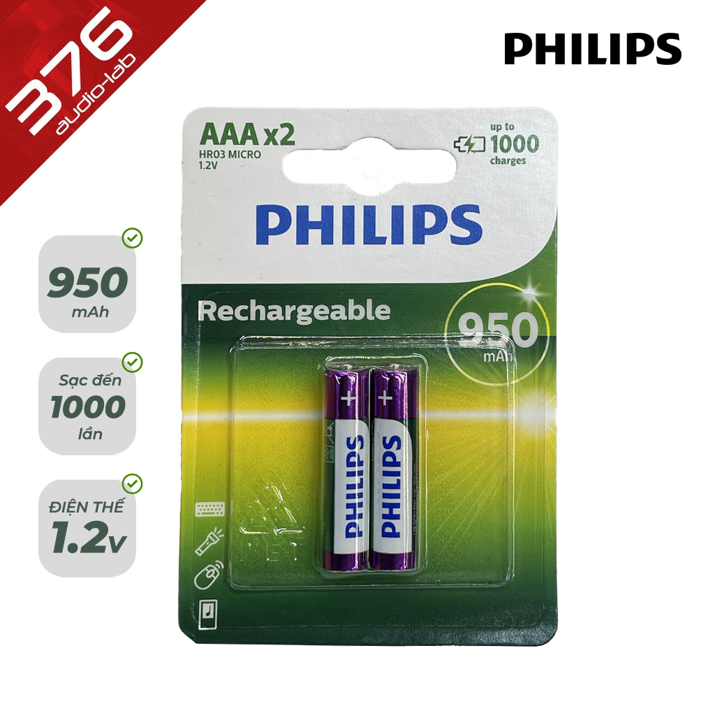 [HÀNG CHÍNH HÃNG] Pin Sạc Philips 3A 950mAh