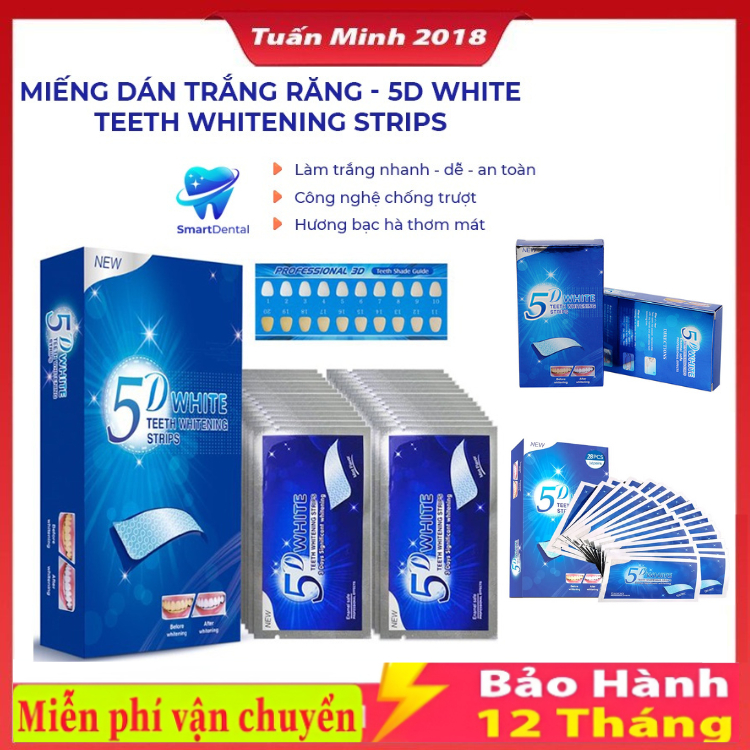 Miếng dán trắng răng 5D / 3D White Teeth Whitening Strips miếng dán giúp răng trắng sáng an toàn cho men răng