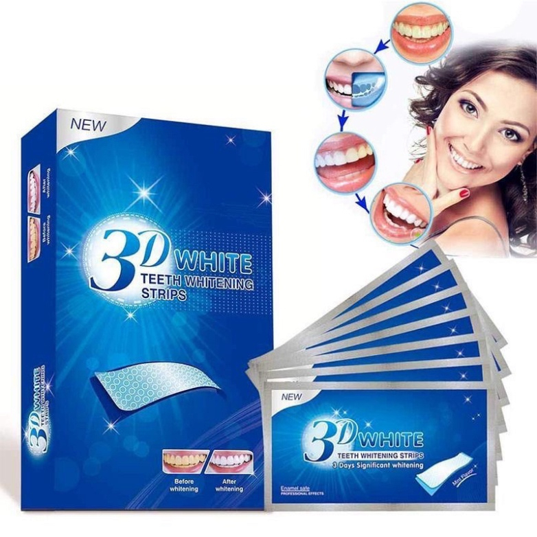 Miếng dán trắng răng 5D / 3D White Teeth Whitening Strips miếng dán giúp răng trắng sáng an toàn cho men răng