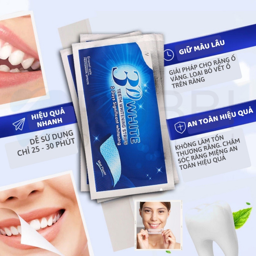 Miếng dán trắng răng 5D / 3D White Teeth Whitening Strips miếng dán giúp răng trắng sáng an toàn cho men răng