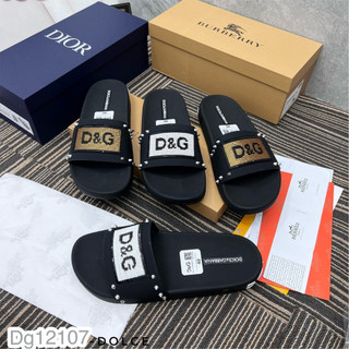 Dép lê nam D.G đính đá logo chữ nhũ - Dép quai ngang D.G đính đá mix logo chữ đế cao su