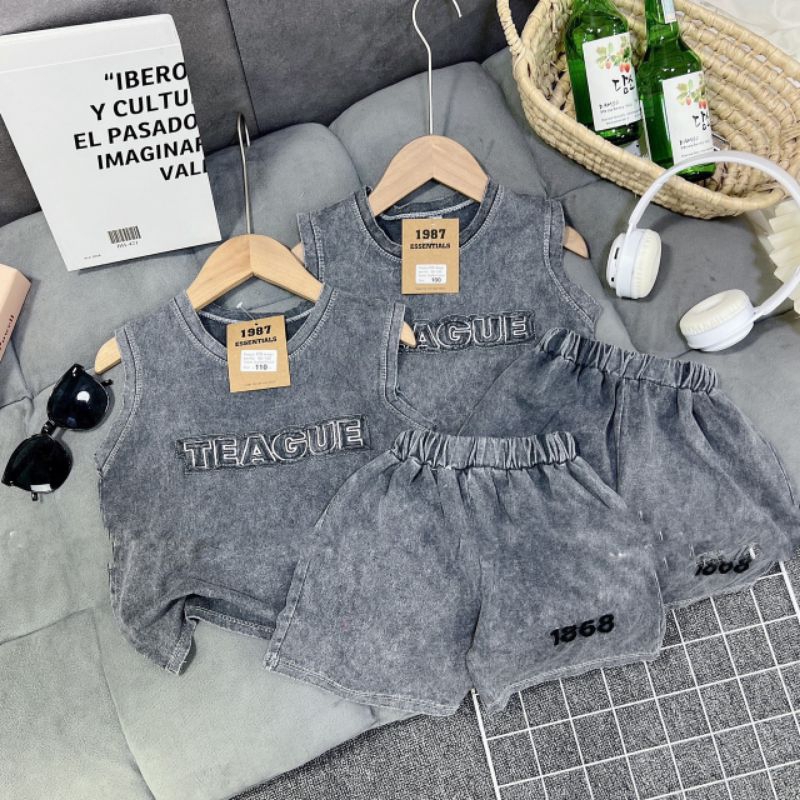 Bộ  cotton jean loang sát nách xịn đẹp chất chơi bé trai