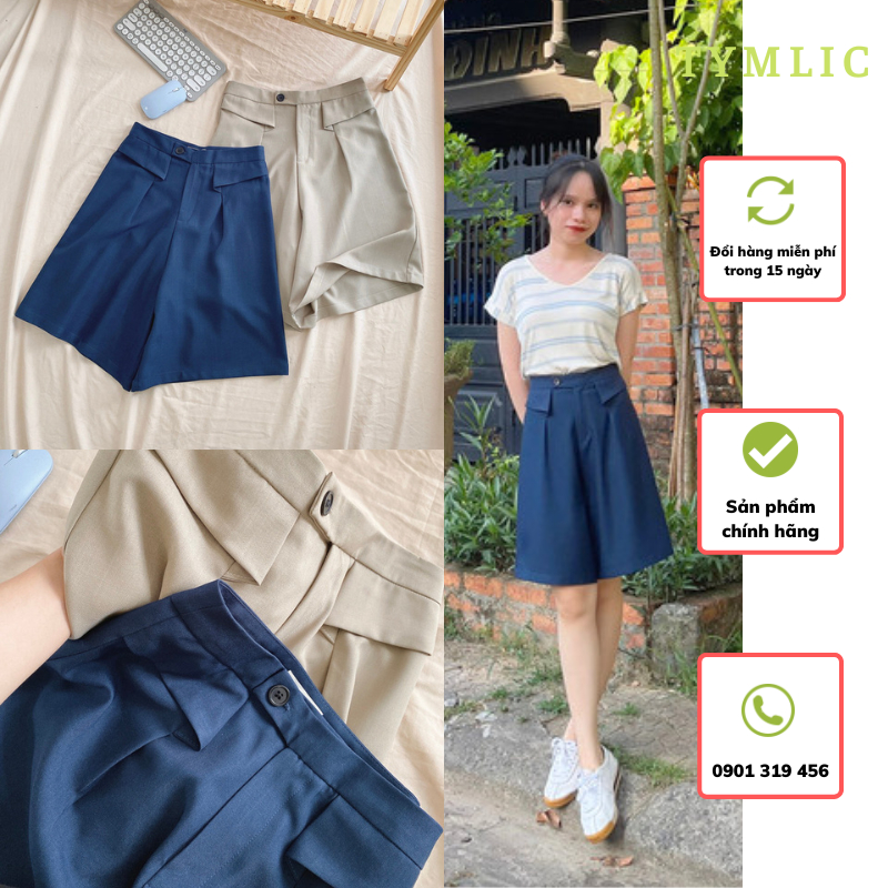 Quần Short Gối Dáng A Vải Tây 2 Màu TYMLIC