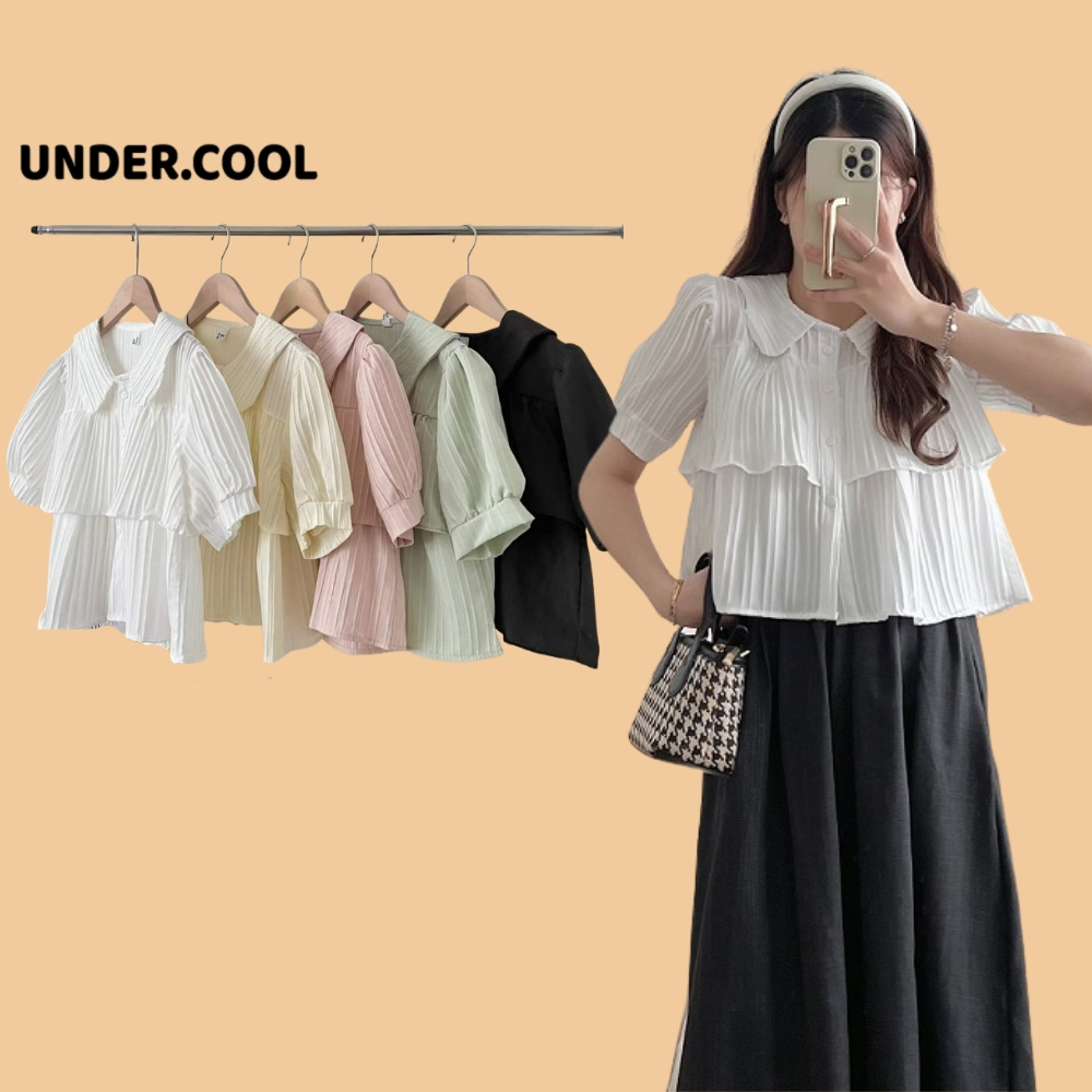 Áo sơ mi croptop cổ sen 2 tầng UNDERCOOL,Babydool Tiểu thư màu Pastel Trắng, Be, Xanh mint, Đen | BigBuy360 - bigbuy360.vn