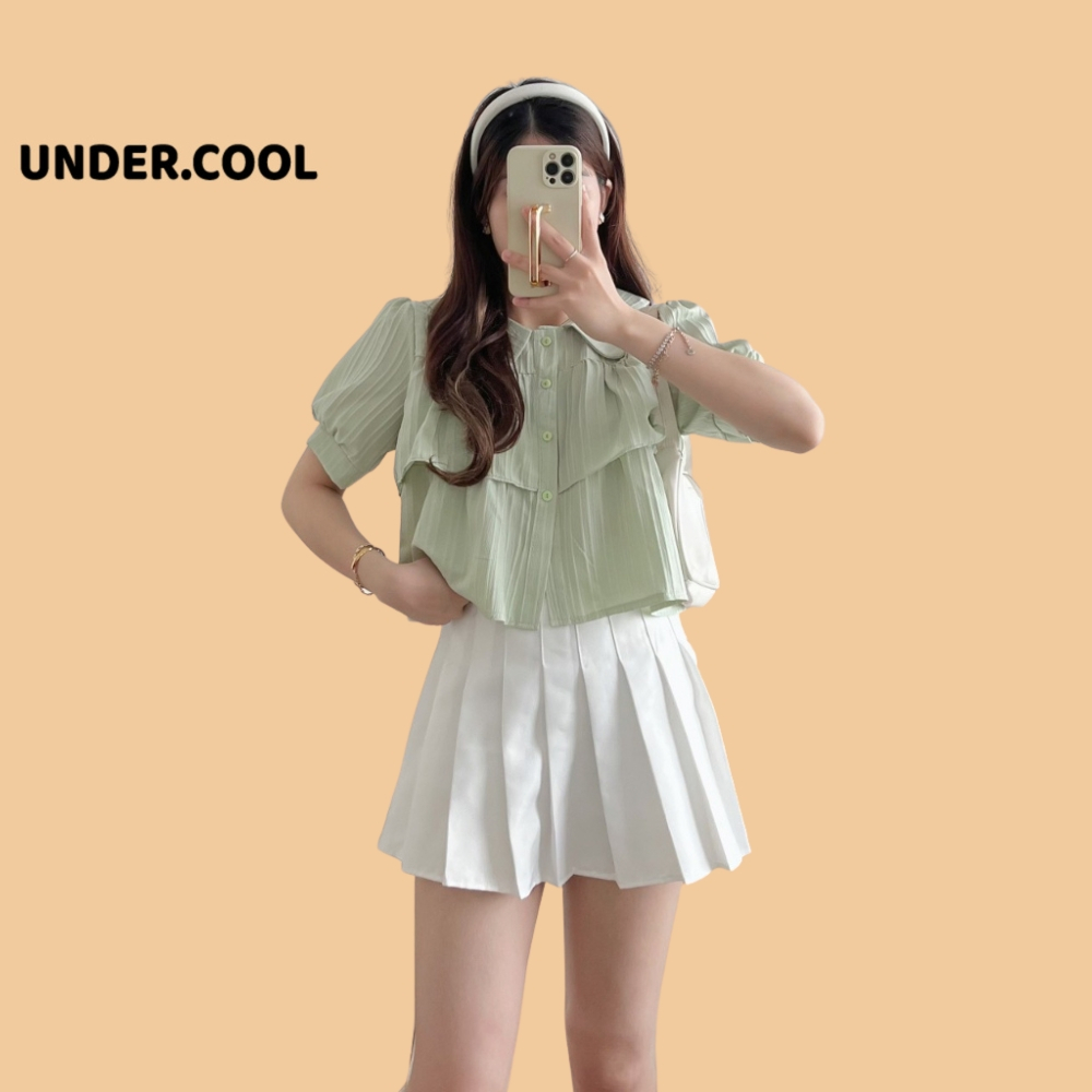 Áo sơ mi croptop cổ sen 2 tầng UNDERCOOL,Babydool Tiểu thư màu Pastel Trắng, Be, Xanh mint, Đen | BigBuy360 - bigbuy360.vn