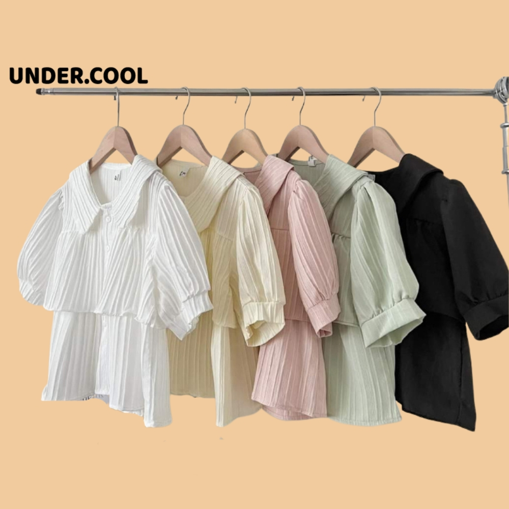 Áo sơ mi croptop cổ sen 2 tầng UNDERCOOL,Babydool Tiểu thư màu Pastel Trắng, Be, Xanh mint, Đen | BigBuy360 - bigbuy360.vn