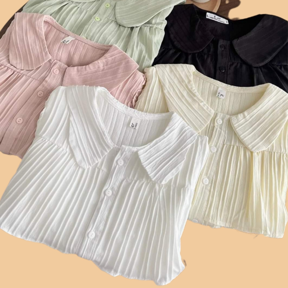 Áo sơ mi croptop cổ sen 2 tầng UNDERCOOL,Babydool Tiểu thư màu Pastel Trắng, Be, Xanh mint, Đen | BigBuy360 - bigbuy360.vn