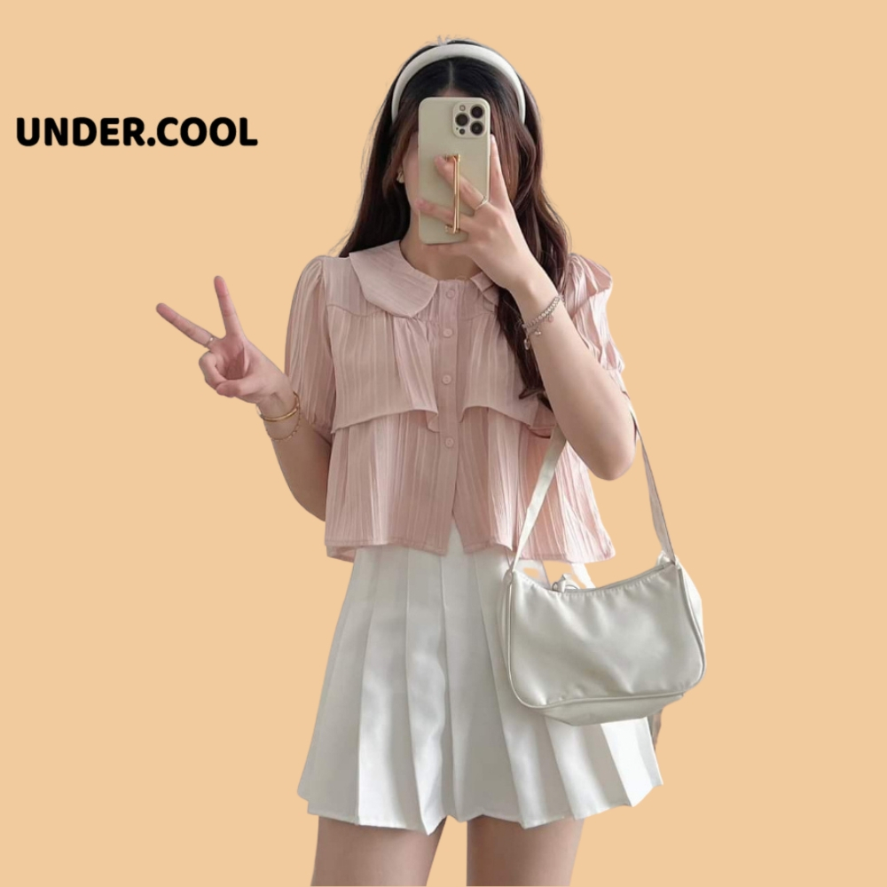 Áo sơ mi croptop cổ sen 2 tầng UNDERCOOL,Babydool Tiểu thư màu Pastel Trắng, Be, Xanh mint, Đen | BigBuy360 - bigbuy360.vn