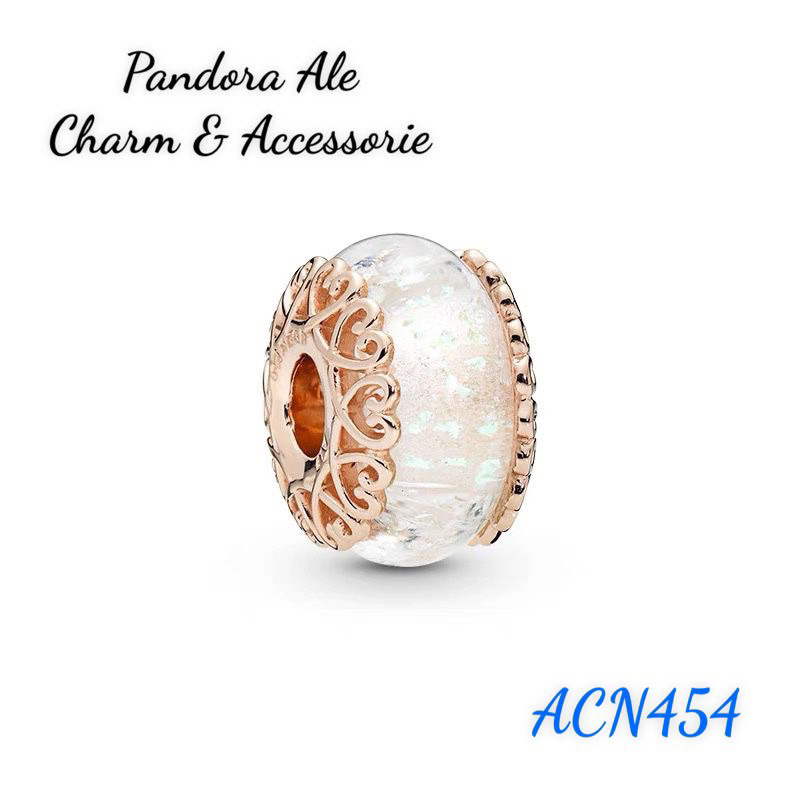 CHARM PAN ALE VÀNG HỒNG GLASS ÁNH TUYẾT ỐP TIM BẠC S925