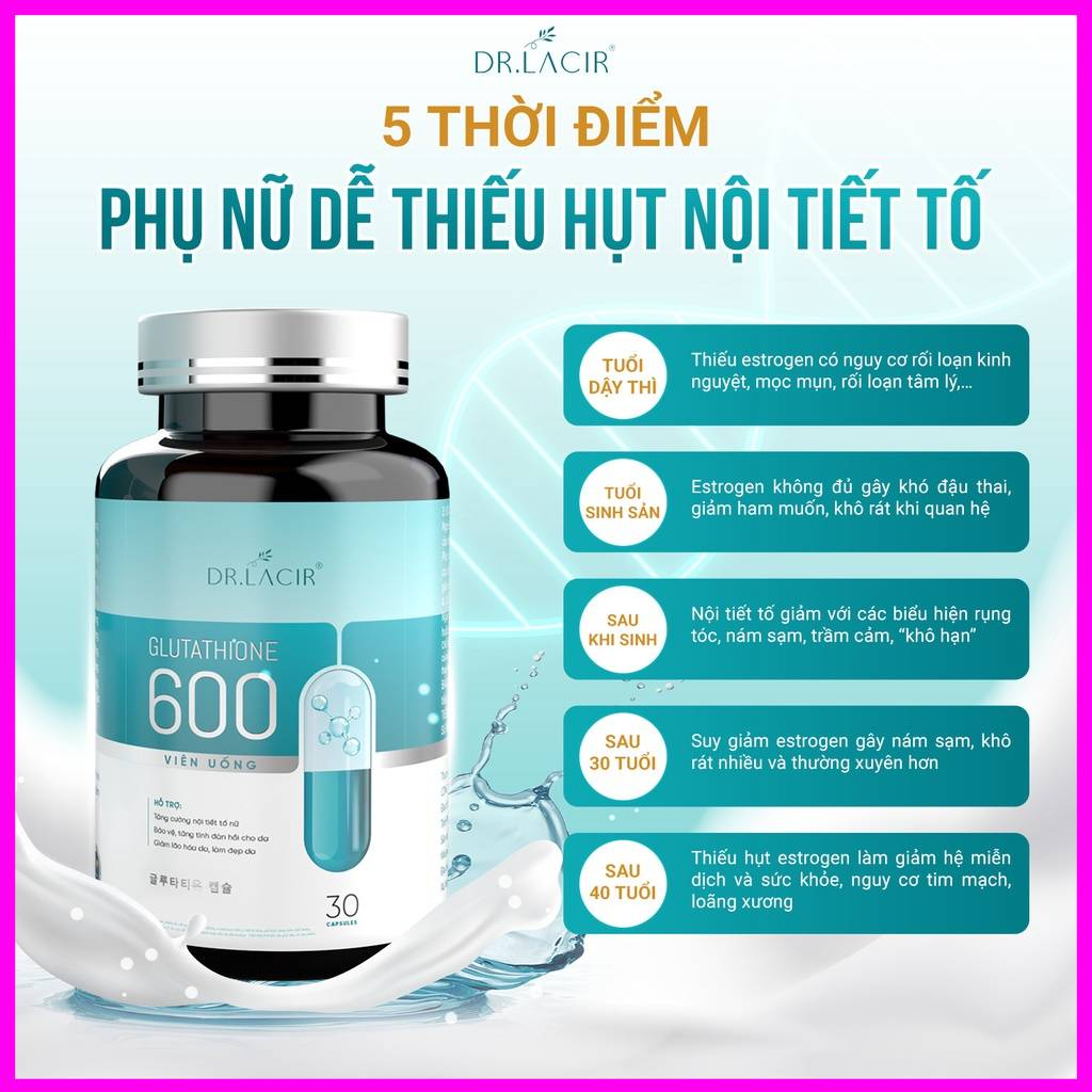 Viên Uống Trắng Da Mờ Nám Giảm Nếp Nhăn GLUTATHIONE 600 ĐR LACIR Hỗ Trợ Điều Trị Nám Tàn Nhang