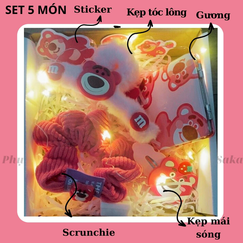 Set Quà Tặng Sinh Nhật Bạn Gái/ Nữ/ Người Yêu/ Bạn Thân Gấu Dâu Lotso 16 Món Giá Rẻ Có Hộp Saka