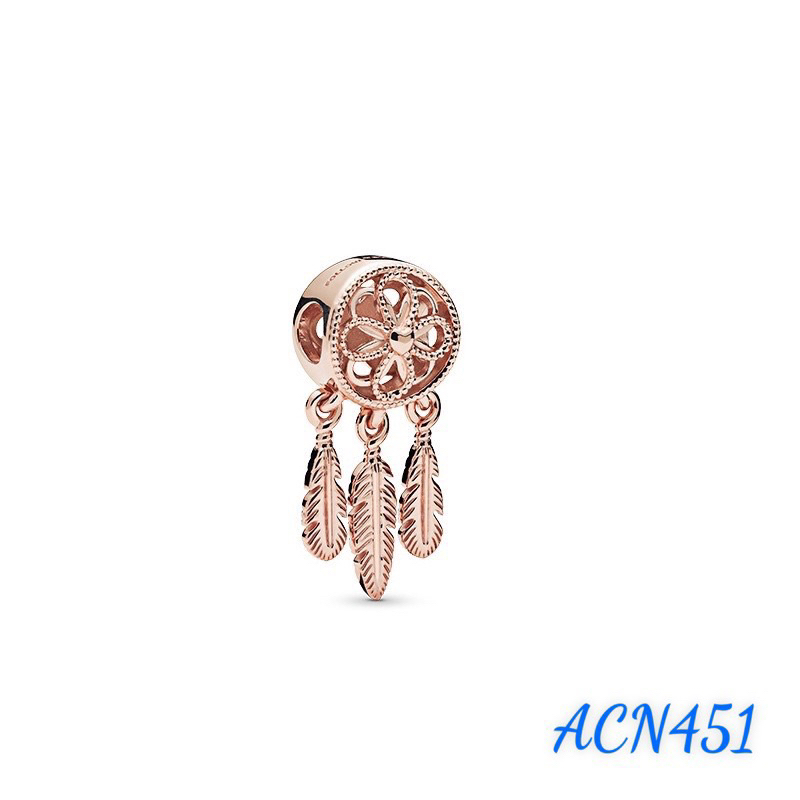 CHARM PAN ALE XỎ NGANG VÀNG HỒNG HOA 3 LÁ BẠC S925