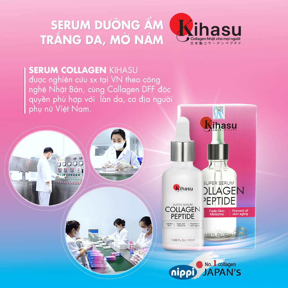 Combo 2 chai 60ml serum cao cấp KIHASU Collagen Nhật Bản dưỡng ẩm da, căng da, sáng da: Niacinamide, vitaminC...