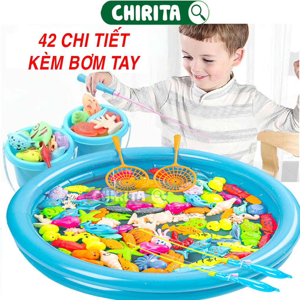 Đồ Chơi Câu Cá Cho Bé Nam Châm 42 Chi Tiết  Có Bể Phao Tặng Kèm Đồ Bơm Tay - Bộ Câu Cá Cho Bé Trò Chơi Giải Trí Chirita