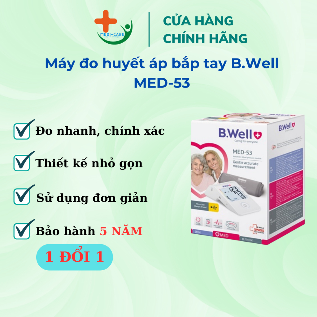 Máy đo huyết áp bắp tay B.Well MED-53 - Đo nhanh, chính xác, dễ sử dụng, đo huyết áp cho người lớn