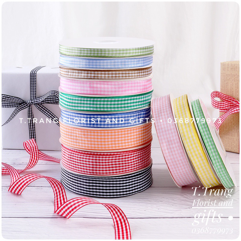 [ Lẻ mét ] Ruy băng sọc caro 2cm - 𝐓𝐫𝐚𝐧𝐠 𝐓𝐫𝐢́ 𝐁𝐚́𝐧𝐡 - 𝐁𝐨́ 𝐇𝐨𝐚