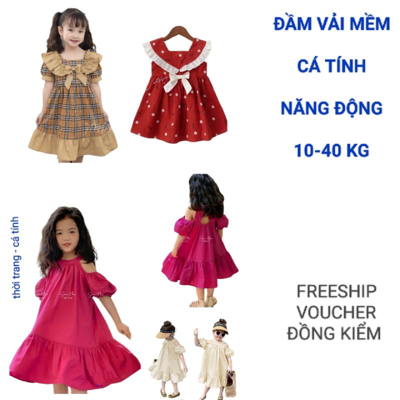 Đầm váy bé gái dễ thương mềm mại dáng xòe chất đũi xước cao cấp tay cánh tiên Haivanco thoáng mát đi học đi chơi đều đẹp