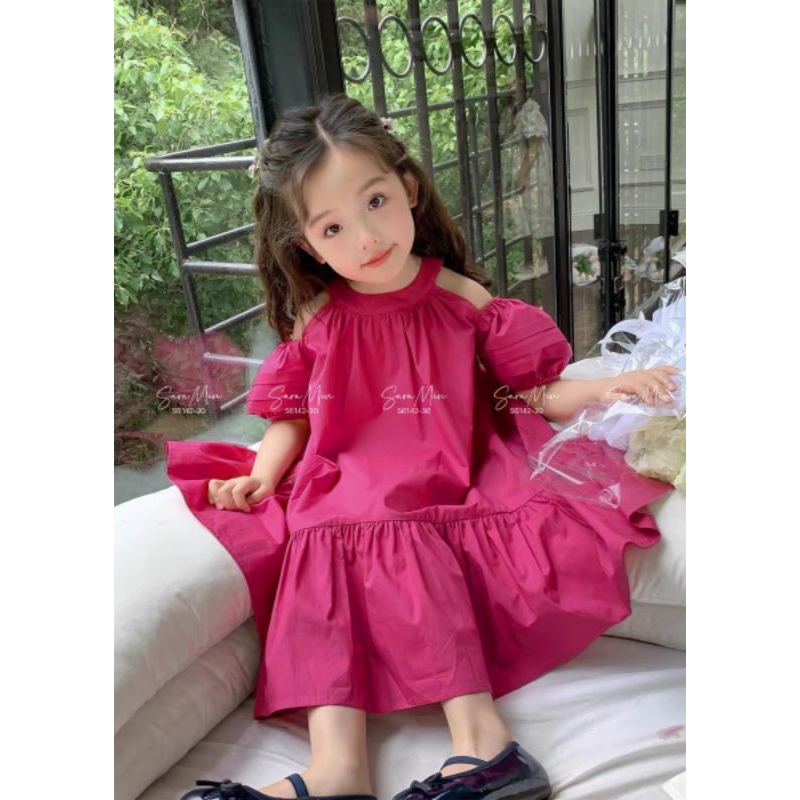 Đầm váy bé gái dễ thương mềm mại dáng xòe chất đũi xước cao cấp tay cánh tiên Haivanco thoáng mát đi học đi chơi đều đẹp