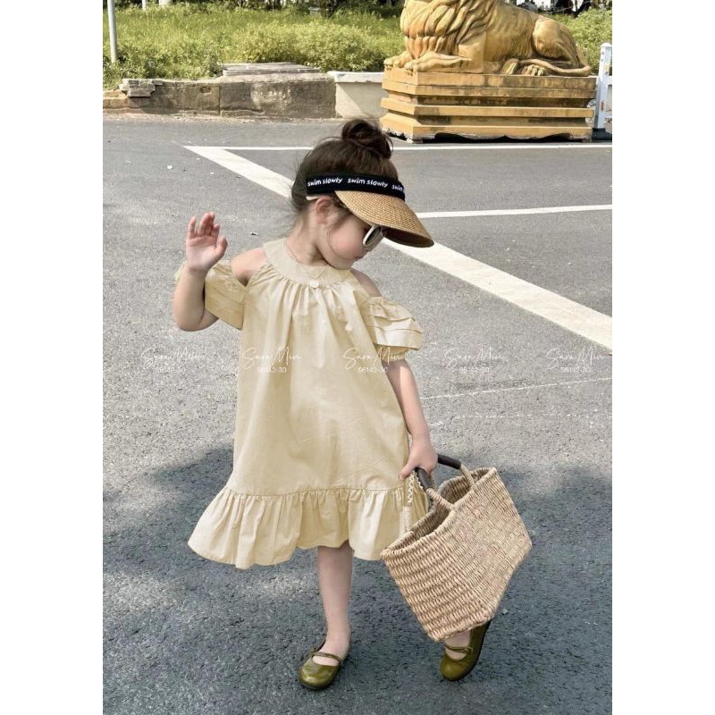 Đầm váy bé gái dễ thương mềm mại dáng xòe chất đũi xước cao cấp tay cánh tiên Haivanco thoáng mát đi học đi chơi đều đẹp