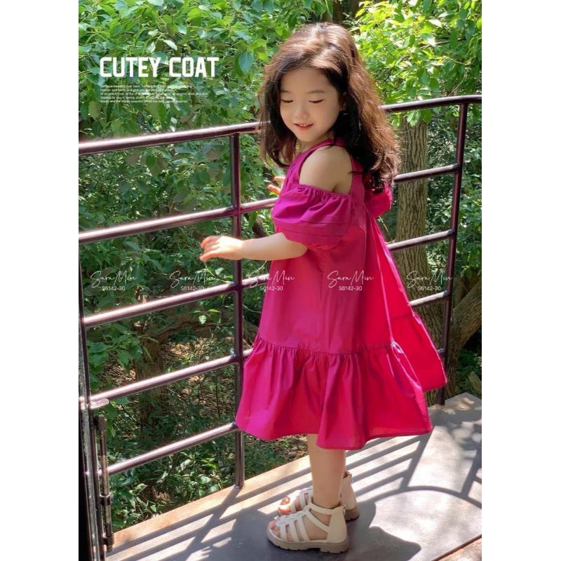 Đầm váy bé gái dễ thương mềm mại dáng xòe chất đũi xước cao cấp tay cánh tiên Haivanco thoáng mát đi học đi chơi đều đẹp