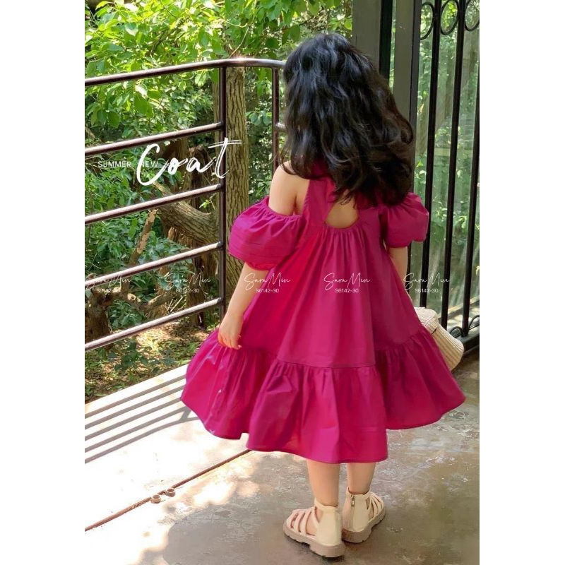 Đầm váy bé gái dễ thương mềm mại dáng xòe chất đũi xước cao cấp tay cánh tiên Haivanco thoáng mát đi học đi chơi đều đẹp