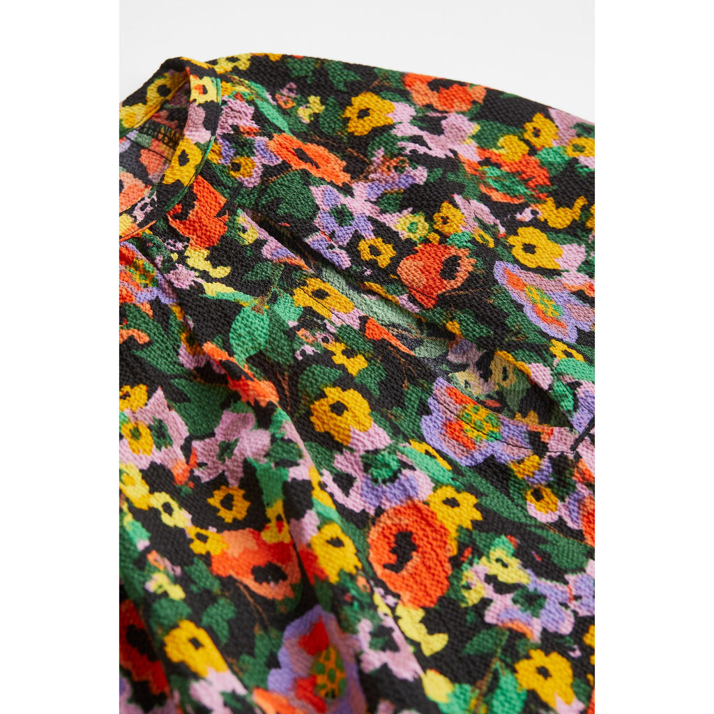 H&M Đức - Đầm ngắn chữ A cut out khoét vai tay dài hoa màu sắc sale auth cao cấp new tag chính hãng có sẵn 1100493001