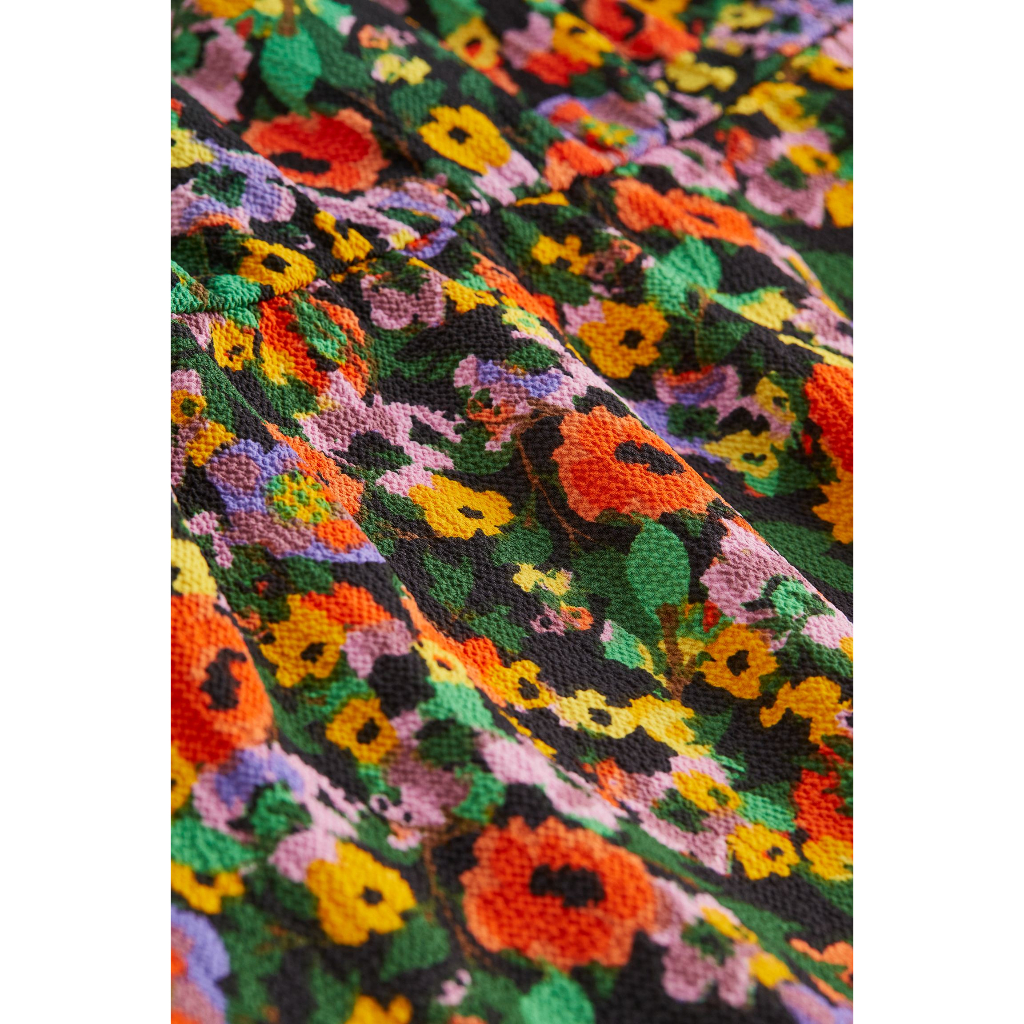 H&M Đức - Đầm ngắn chữ A cut out khoét vai tay dài hoa màu sắc sale auth cao cấp new tag chính hãng có sẵn 1100493001